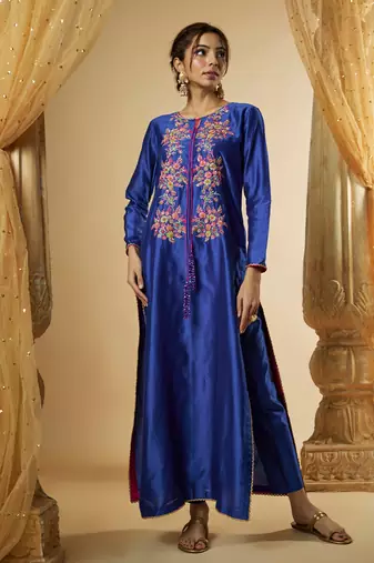 Ink blue chanderi silk kurta set