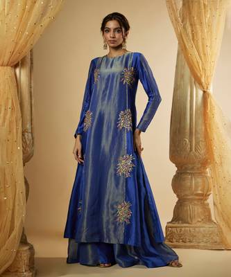 Ink blue chanderi silk kurta set 2