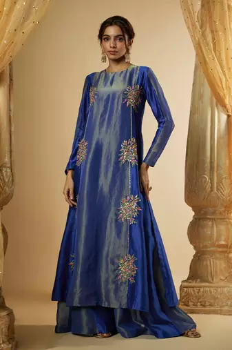 Ink blue chanderi silk kurta set