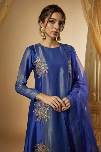 Ink blue chanderi silk kurta set