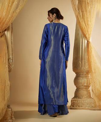 Ink blue chanderi silk kurta set 5