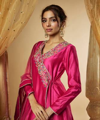 Pink chanderi silk anarkali 2