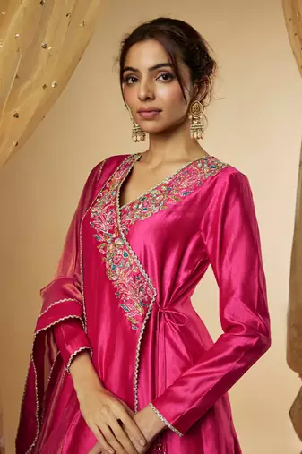 Pink chanderi silk anarkali