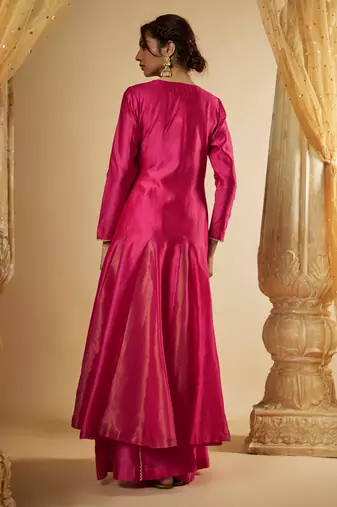 Pink chanderi silk anarkali