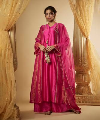 Pink chanderi silk anarkali 1