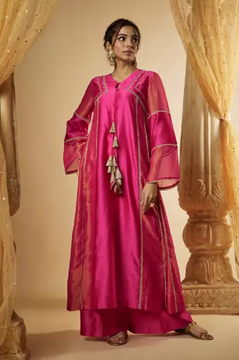Pink chanderi silk anarkali