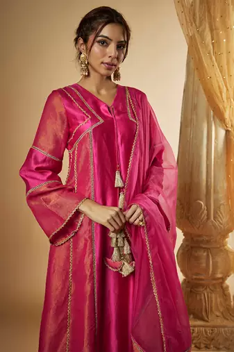 Pink chanderi silk anarkali