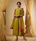 Olive green chanderi silk kurta set