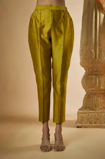 Olive green chanderi silk kurta set