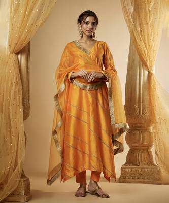 Light orange chanderi silk kurta set 1