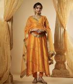 Light orange chanderi silk kurta set