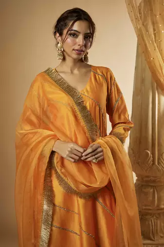 Light orange chanderi silk kurta set