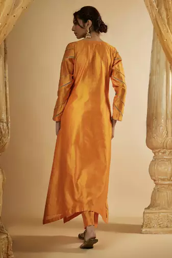 Light orange chanderi silk kurta set