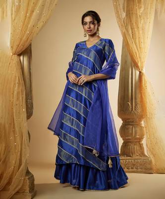 Ink blue chanderi silk sharara set 1