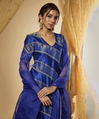 Ink blue chanderi silk sharara set 2