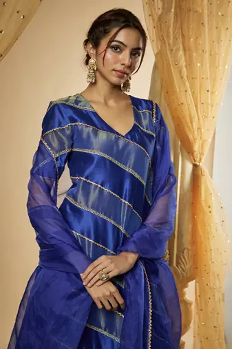 Ink blue chanderi silk sharara set