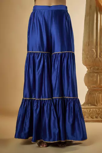 Ink blue chanderi silk sharara set