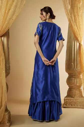 Ink blue chanderi silk sharara set
