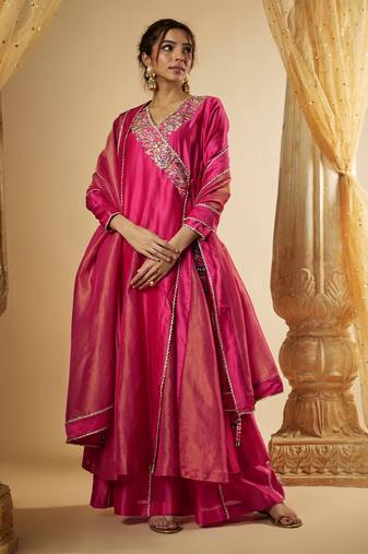 Pink chanderi silk anarkali