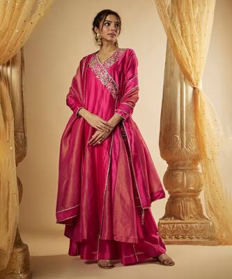 Pink chanderi silk anarkali 1