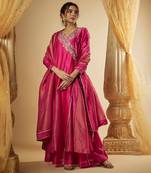 Pink chanderi silk anarkali