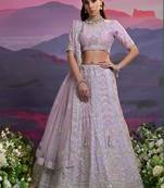 baby pink slim georgette embroidered wedding lehenga