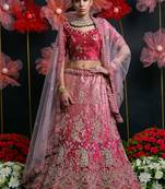 pink lycra padding embroidered wedding lehenga