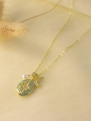 gold plated star and moon pendant necklace | daily wear necklace 1