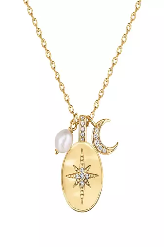 gold plated star and moon pendant necklace | daily wear necklace