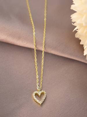 gold plated heart pendant necklace with zircon stones| daily wear necklace 1