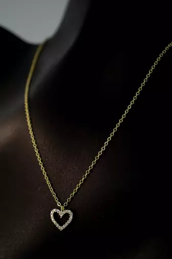 gold plated heart pendant necklace with zircon stones| daily wear necklace