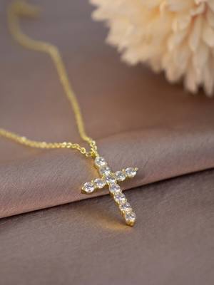 gold plated cross pendant necklace with zircon stones| daily wear necklace 1