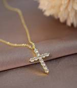 gold plated cross pendant necklace with zircon stones| daily wear necklace