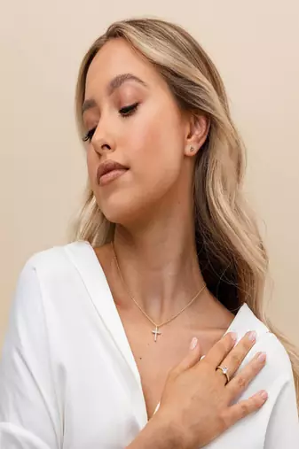 gold plated cross pendant necklace with zircon stones| daily wear necklace