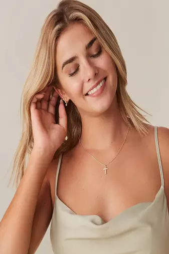 gold plated cross pendant necklace with zircon stones| daily wear necklace