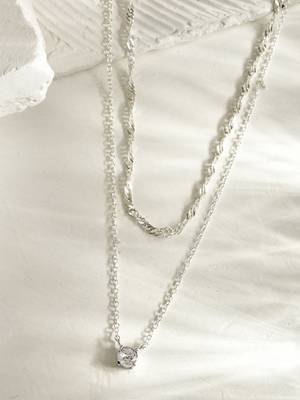 silver plated layered necklace with zircon stone pendant | lightweight daily wear 2