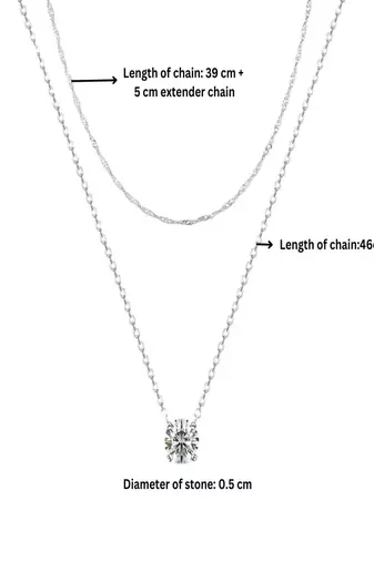 silver plated layered necklace with zircon stone pendant | lightweight daily wear