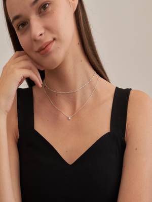 silver plated layered necklace with zircon stone pendant | lightweight daily wear 4