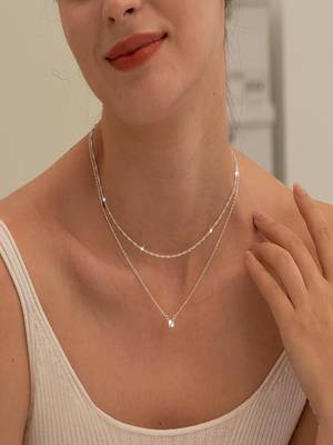 silver plated layered necklace with zircon stone pendant | lightweight daily wear 5