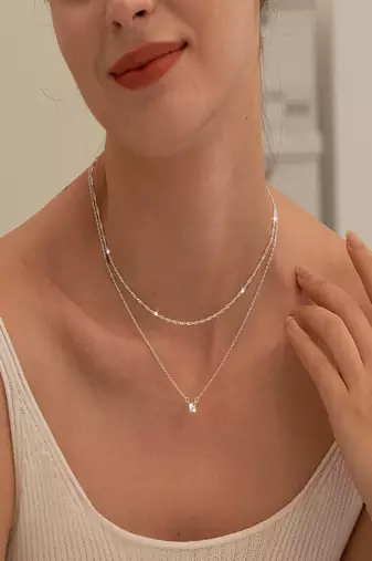silver plated layered necklace with zircon stone pendant | lightweight daily wear