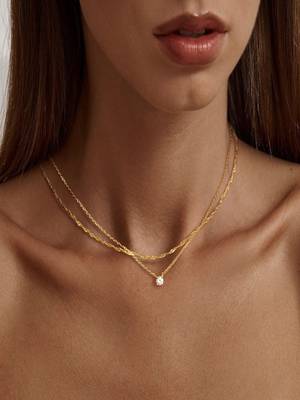 plated layered necklace with zircon stone pendant | lightweight daily wear necklace 1