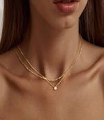plated layered necklace with zircon stone pendant | lightweight daily wear necklace