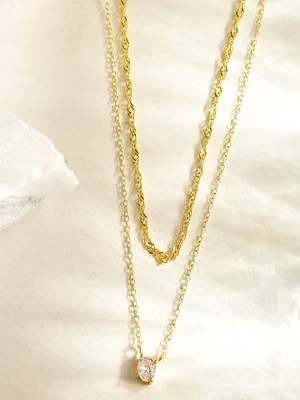 plated layered necklace with zircon stone pendant | lightweight daily wear necklace 2