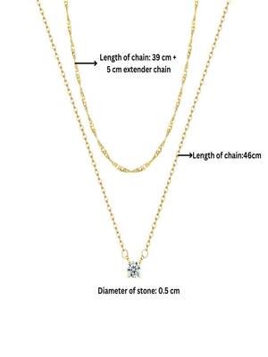 plated layered necklace with zircon stone pendant | lightweight daily wear necklace 3