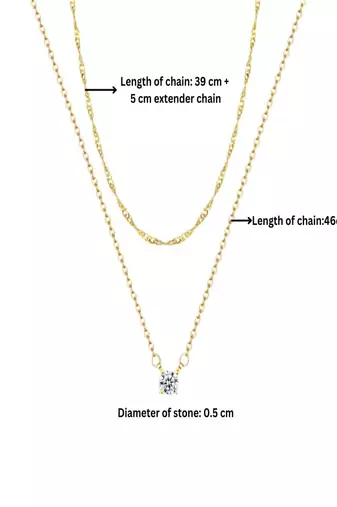 plated layered necklace with zircon stone pendant | lightweight daily wear necklace
