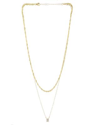 plated layered necklace with zircon stone pendant | lightweight daily wear necklace 4
