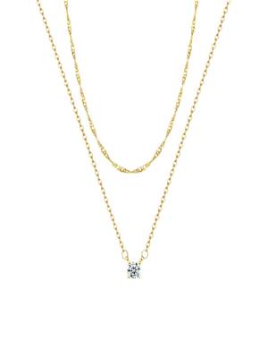 plated layered necklace with zircon stone pendant | lightweight daily wear necklace 5