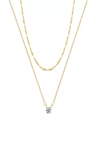 plated layered necklace with zircon stone pendant | lightweight daily wear necklace