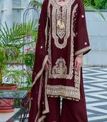Maroon embroidered chinon pakistani salwar suit