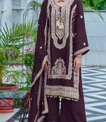 Wine embroidered chinon pakistani salwar suit